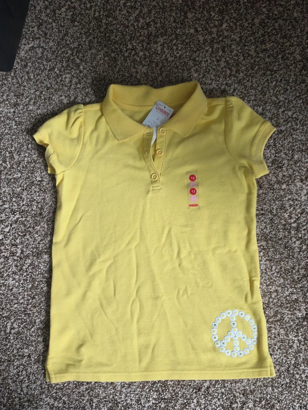Gymboree Yellow Girls Polo with Floral Peace Sign